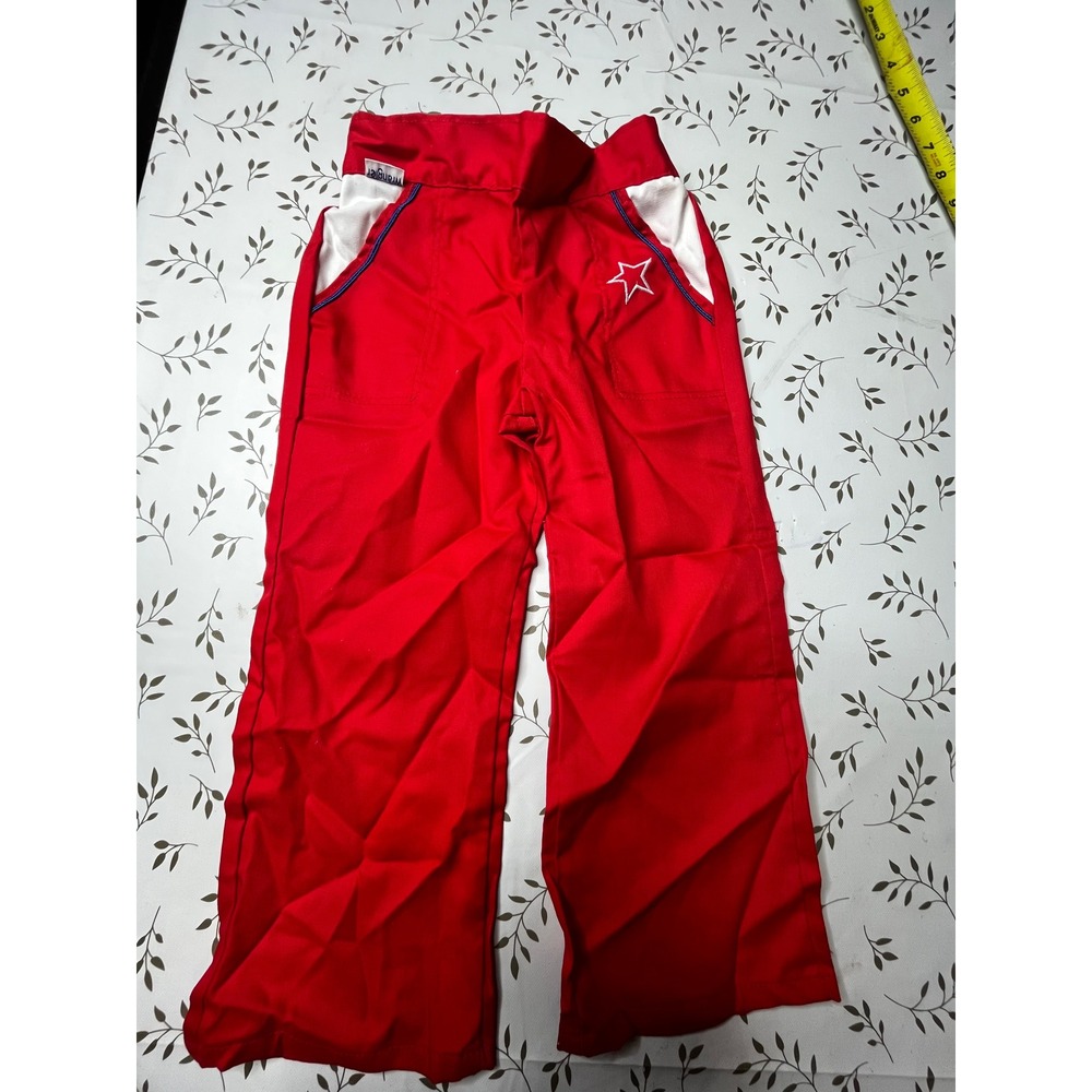 Vintage 80s  Wrangler Kids Red Twill Pants Star Embroidery Elastic Waist Size 4T